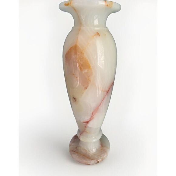 12” Onyx Marble Stone Table Vase Tall Heavy Genuine Polished Flower Cream Ivory - Picture 5 of 14